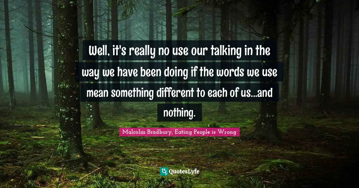 Well, it's really no use our talking in the way we have been doing if the words we use mean something different to each of us...and nothing.