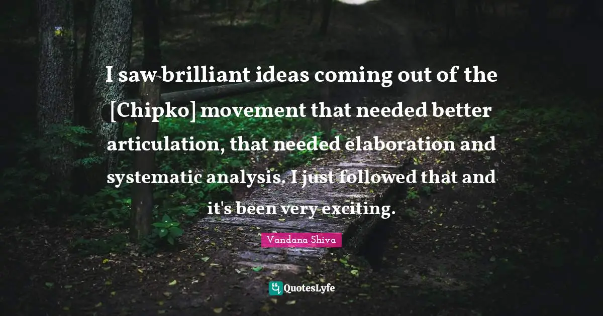 Brilliant Ideas Quotes: "I saw brilliant ideas coming out of the [Chipko] movement that needed better articulation, that needed elaboration and systematic analysis. I just followed that and it's been very exciting."
