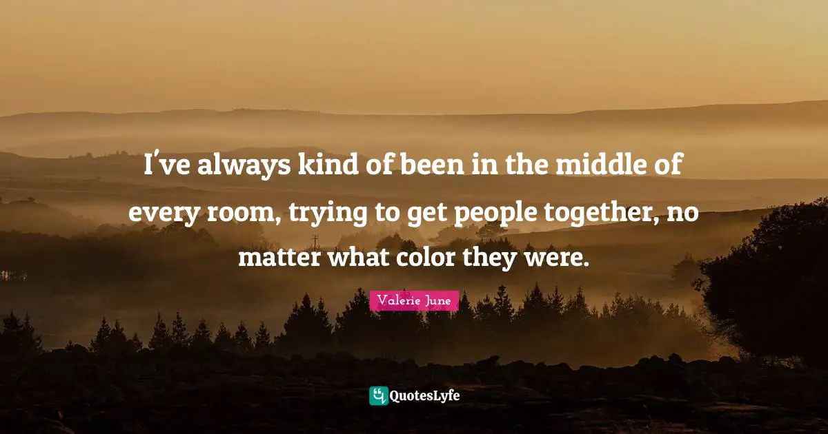 I've always kind of been in the middle of every room, trying to get people together, no matter what color they were.
