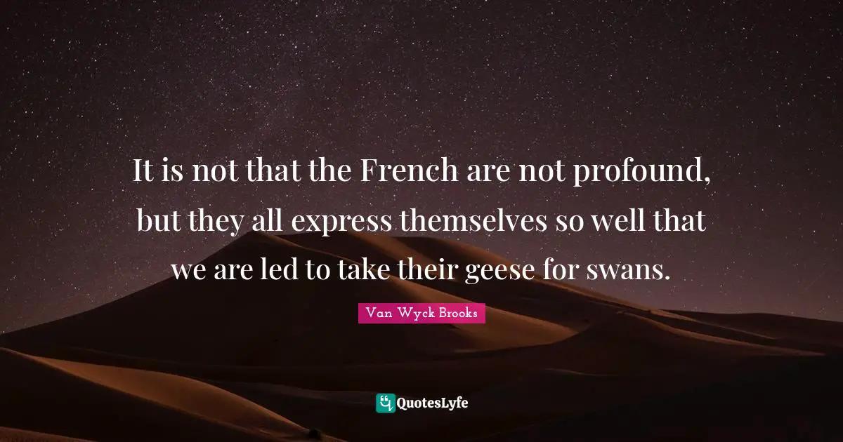 It is not that the French are not profound, but they all express themselves so well that we are led to take their geese for swans.