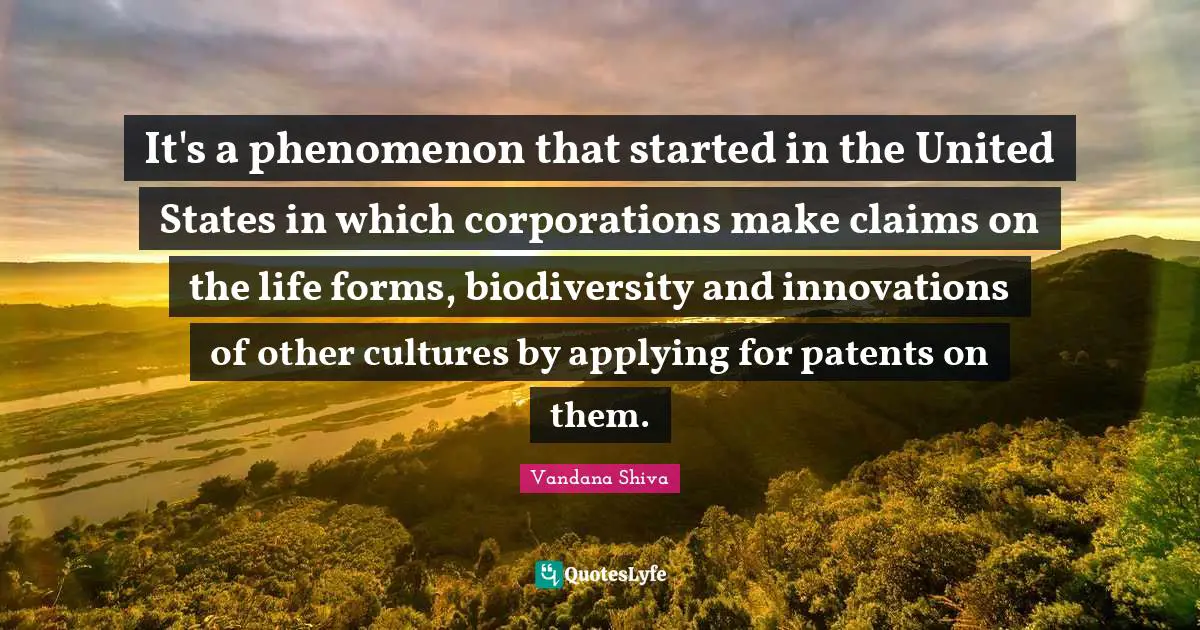 It's a phenomenon that started in the United States in which corporations make claims on the life forms, biodiversity and innovations of other cultures by applying for patents on them.