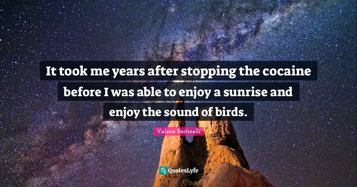 It took me years after stopping the cocaine before I was able to enjoy a sunrise and enjoy the sound of birds.