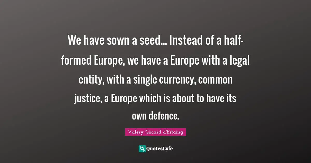 We have sown a seed... Instead of a half-formed Europe, we have a Europe with a legal entity, with a single currency, common justice, a Europe which is about to have its own defence.
