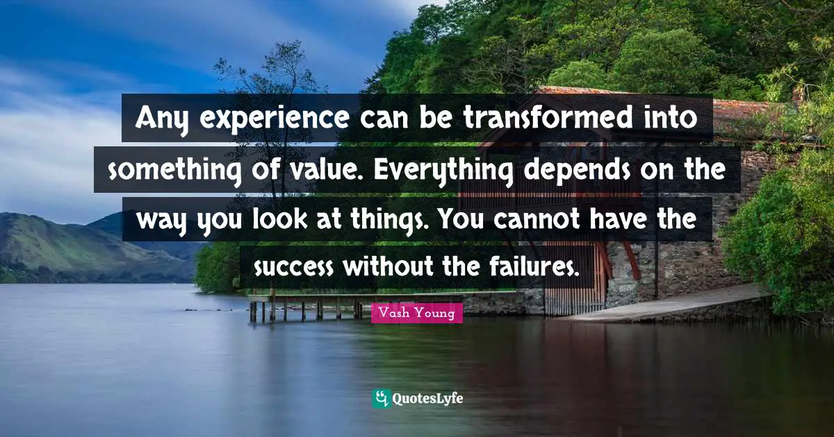 Vash Young Quotes: "Any experience can be transformed into something of value. Everything depends on the way you look at things. You cannot have the success without the failures."