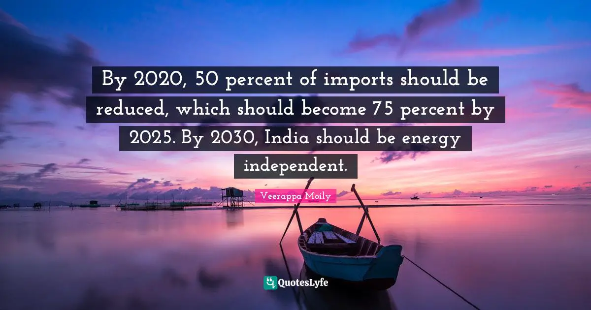 By 2020, 50 percent of imports should be reduced, which should become 75 percent by 2025. By 2030, India should be energy independent.