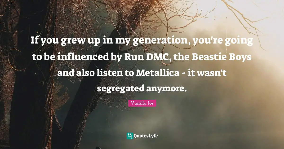 If you grew up in my generation, you're going to be influenced by Run DMC, the Beastie Boys and also listen to Metallica - it wasn't segregated anymore.