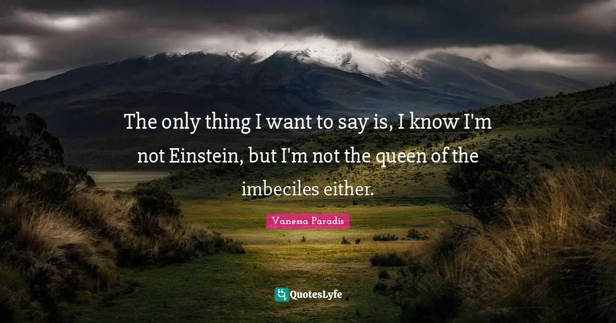 The only thing I want to say is, I know I'm not Einstein, but I'm not the queen of the imbeciles either.