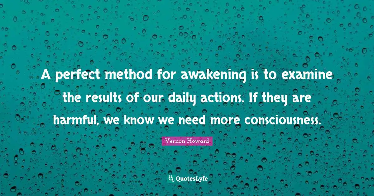 A perfect method for awakening is to examine the results of our daily actions. If they are harmful, we know we need more consciousness.