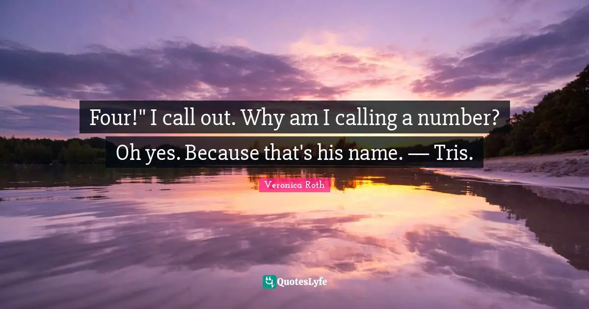 Four!" I call out. Why am I calling a number? Oh yes. Because that's his name. — Tris.