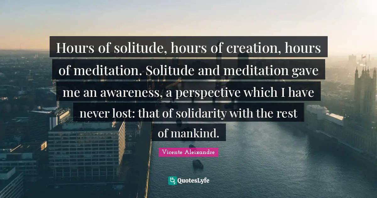 Hours of solitude, hours of creation, hours of meditation. Solitude and meditation gave me an awareness, a perspective which I have never lost: that of solidarity with the rest of mankind.