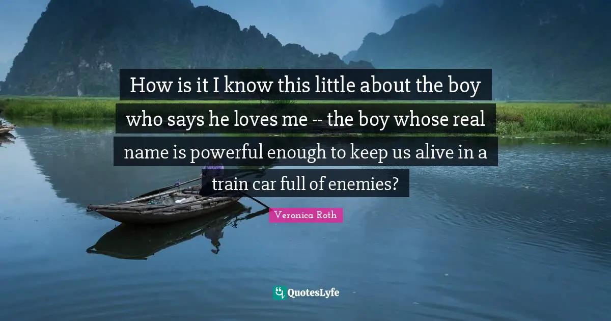 How is it I know this little about the boy who says he loves me -- the boy whose real name is powerful enough to keep us alive in a train car full of enemies?