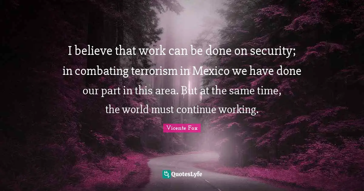 I believe that work can be done on security; in combating terrorism in Mexico we have done our part in this area. But at the same time, the world must continue working.