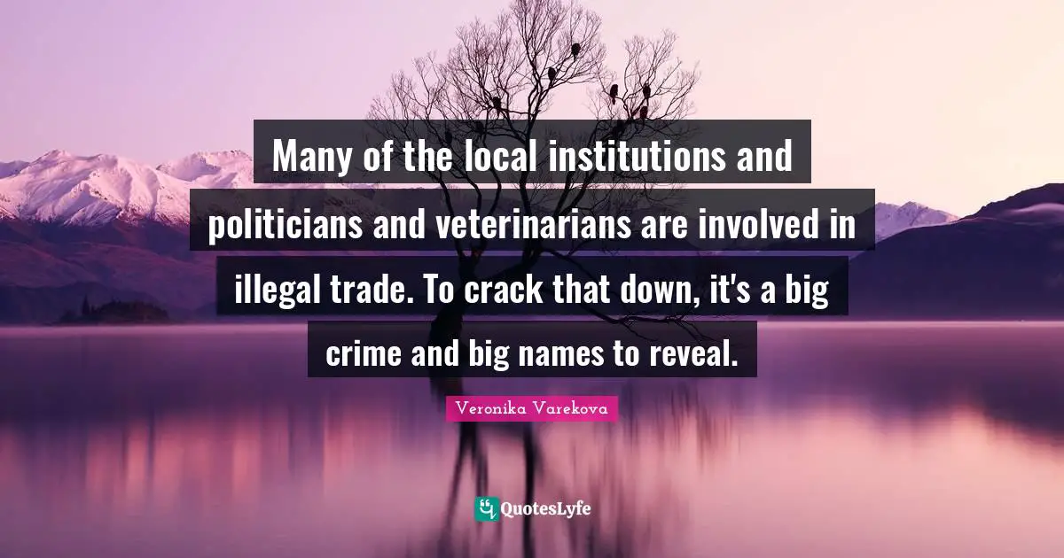 Many of the local institutions and politicians and veterinarians are involved in illegal trade. To crack that down, it's a big crime and big names to reveal.