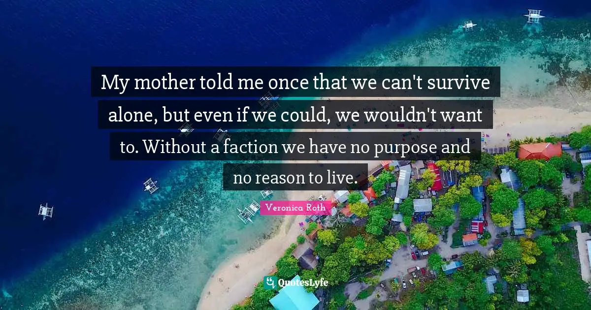 My mother told me once that we can't survive alone, but even if we could, we wouldn't want to. Without a faction we have no purpose and no reason to live.