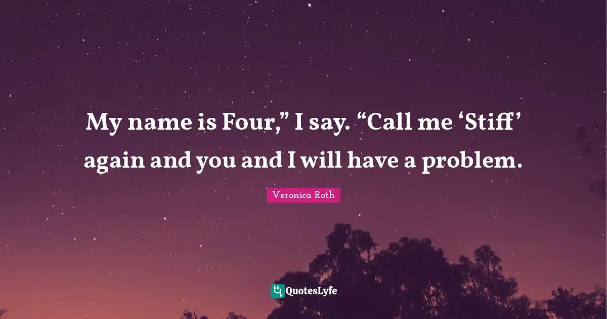 My name is Four,” I say. “Call me ‘Stiff’ again and you and I will have a problem.
