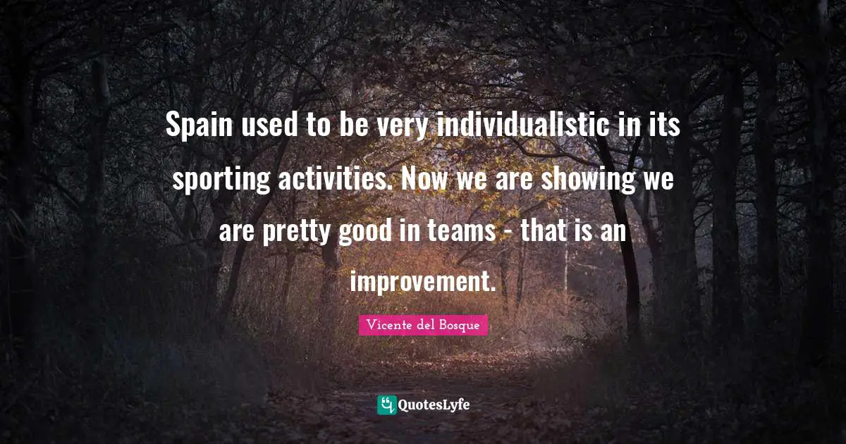 Spain used to be very individualistic in its sporting activities. Now we are showing we are pretty good in teams - that is an improvement.