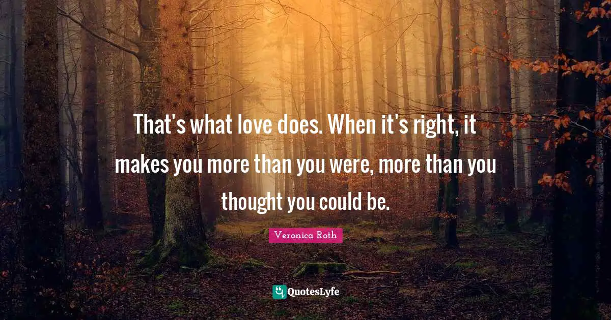 That's what love does. When it's right, it makes you more than you were, more than you thought you could be.