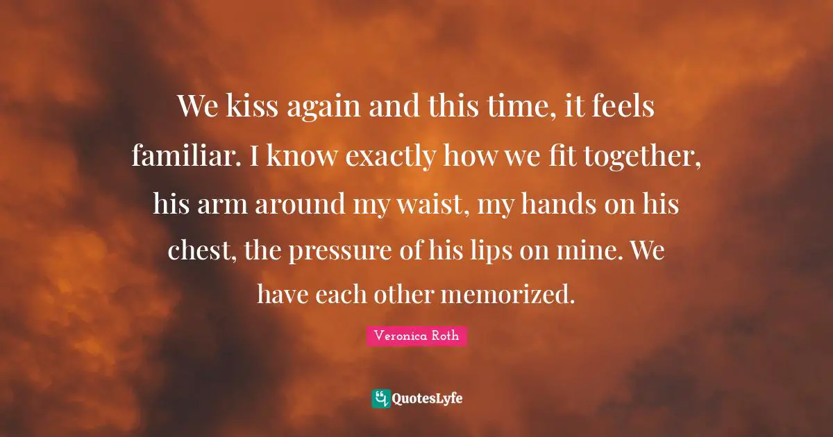 We kiss again and this time, it feels familiar. I know exactly how we fit together, his arm around my waist, my hands on his chest, the pressure of his lips on mine. We have each other memorized.