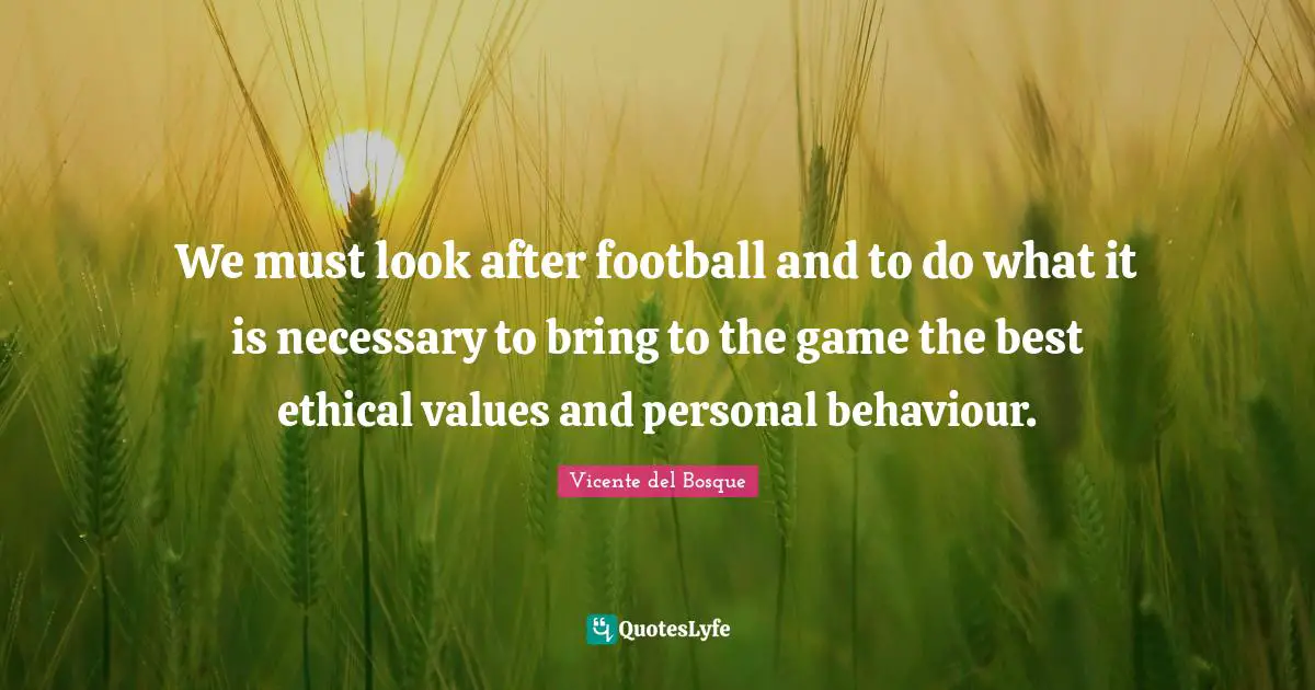 We must look after football and to do what it is necessary to bring to the game the best ethical values and personal behaviour.
