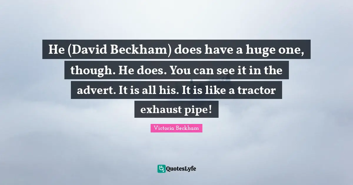 He (David Beckham) does have a huge one, though. He does. You can see it in the advert. It is all his. It is like a tractor exhaust pipe!