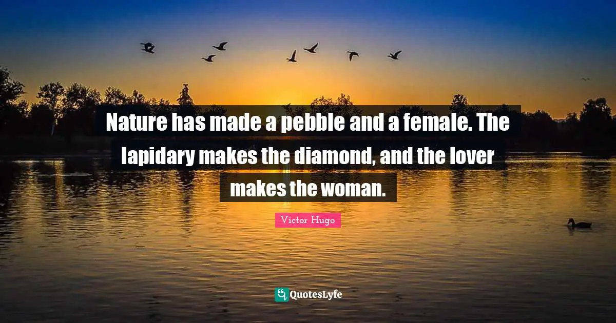 Nature has made a pebble and a female. The lapidary makes the diamond, and the lover makes the woman.