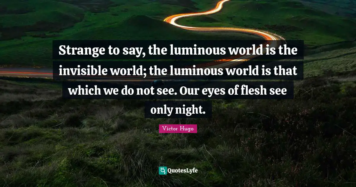 Strange to say, the luminous world is the invisible world; the luminous world is that which we do not see. Our eyes of flesh see only night.