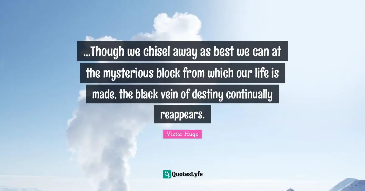 ...Though we chisel away as best we can at the mysterious block from which our life is made, the black vein of destiny continually reappears.