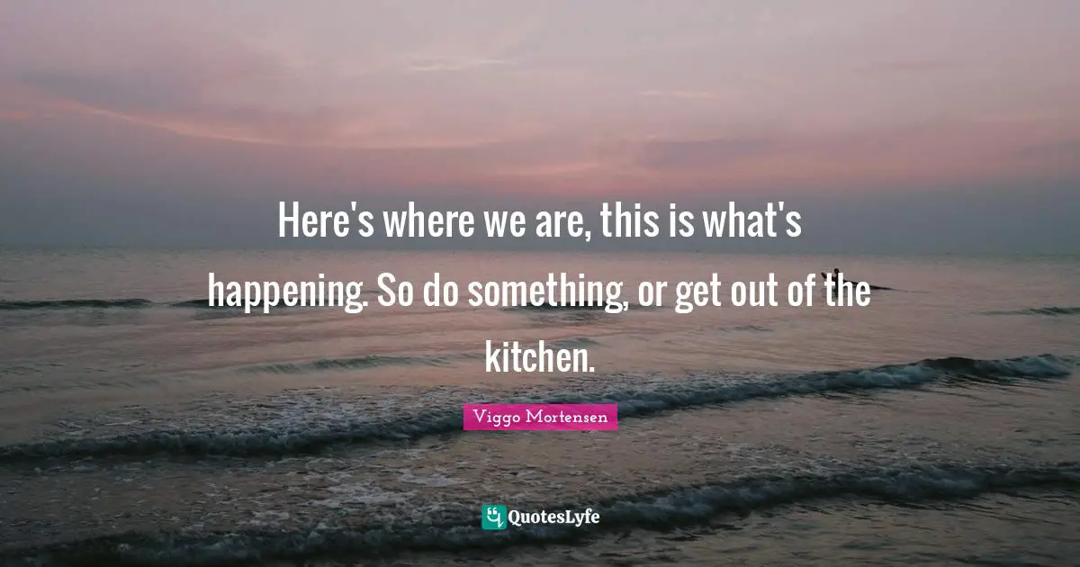 Viggo Mortensen Quotes: "Here's where we are, this is what's happening. So do something, or get out of the kitchen."