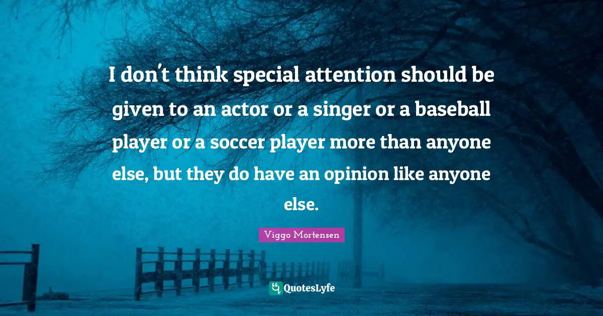I don't think special attention should be given to an actor or a singer or a baseball player or a soccer player more than anyone else, but they do have an opinion like anyone else.