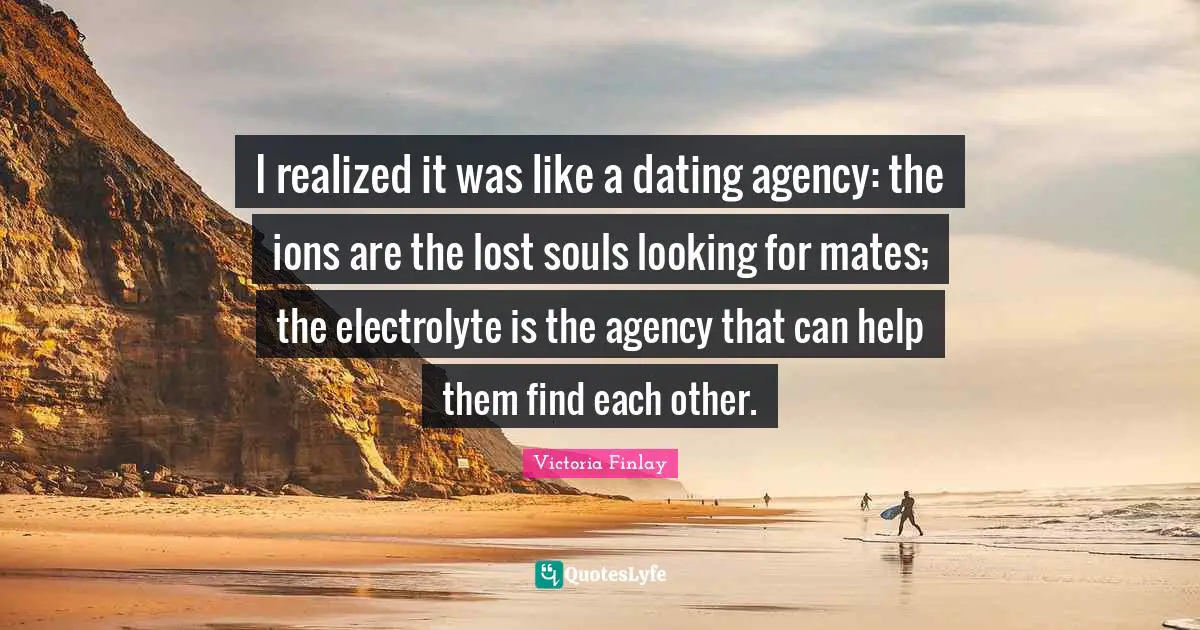 I realized it was like a dating agency: the ions are the lost souls looking for mates; the electrolyte is the agency that can help them find each other.