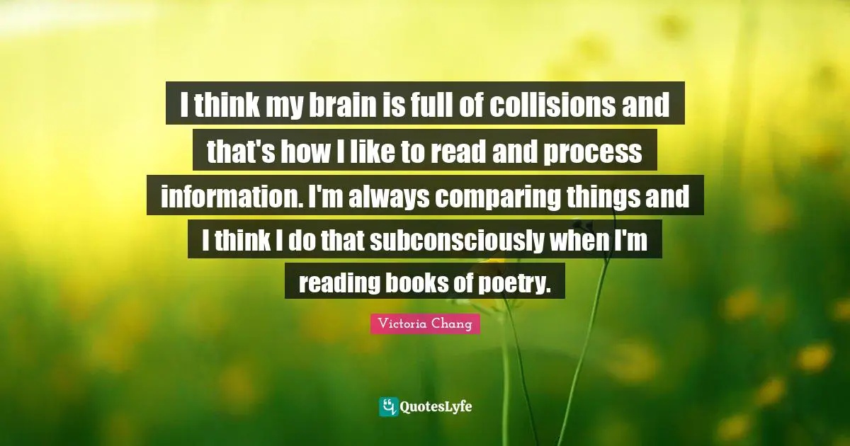 I think my brain is full of collisions and that's how I like to read and process information. I'm always comparing things and I think I do that subconsciously when I'm reading books of poetry.
