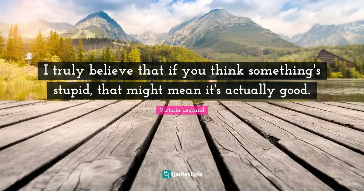I truly believe that if you think something's stupid, that might mean it's actually good.
