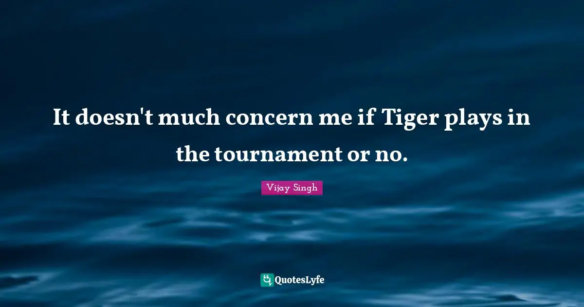 It doesn't much concern me if Tiger plays in the tournament or no.