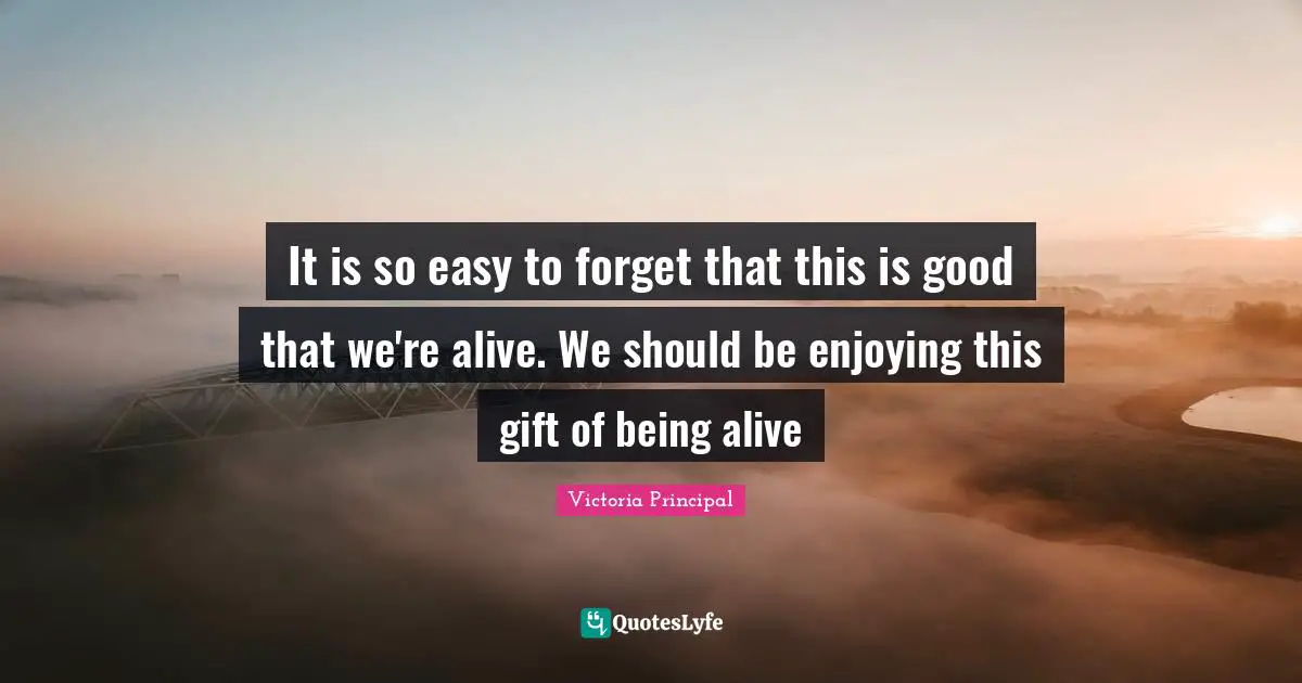 It is so easy to forget that this is good that we're alive. We should be enjoying this gift of being alive