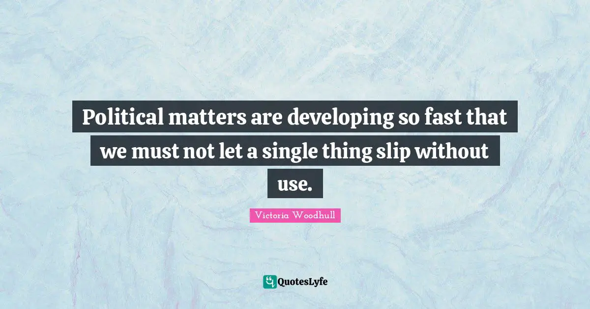 Political matters are developing so fast that we must not let a single thing slip without use.