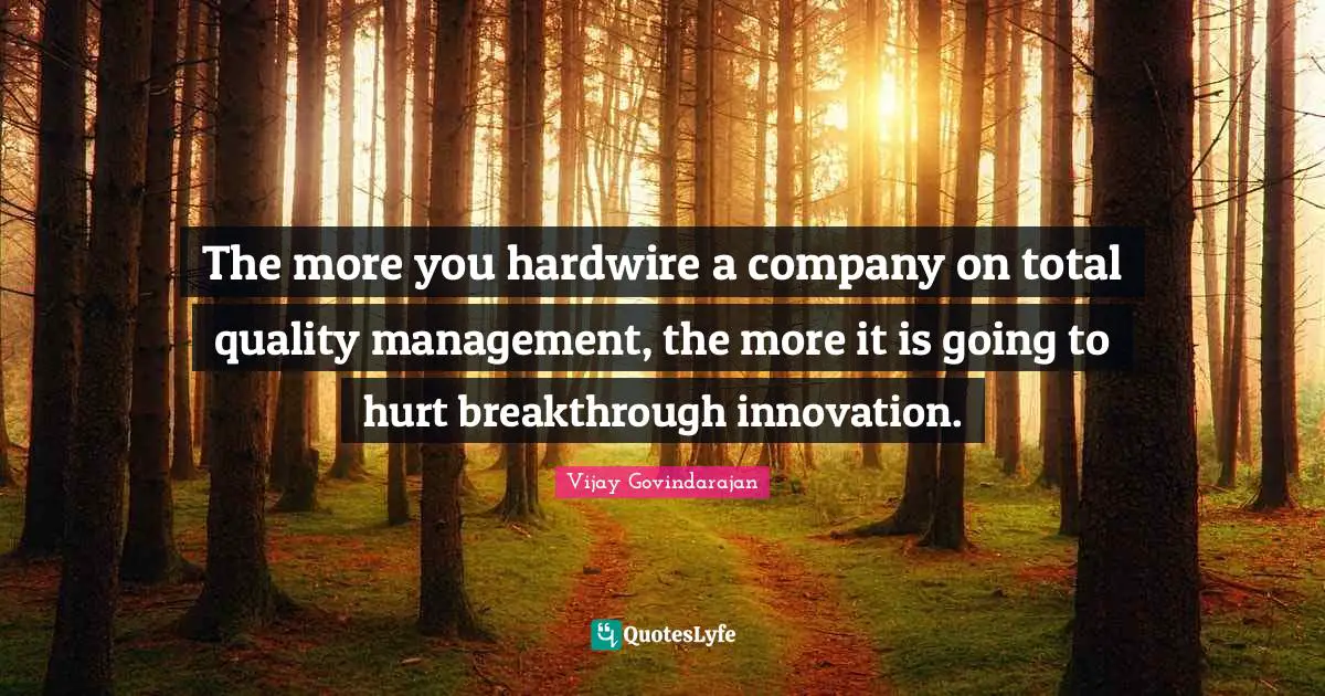 The more you hardwire a company on total quality management, the more it is going to hurt breakthrough innovation.