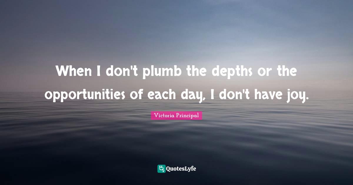 When I don't plumb the depths or the opportunities of each day, I don't have joy.