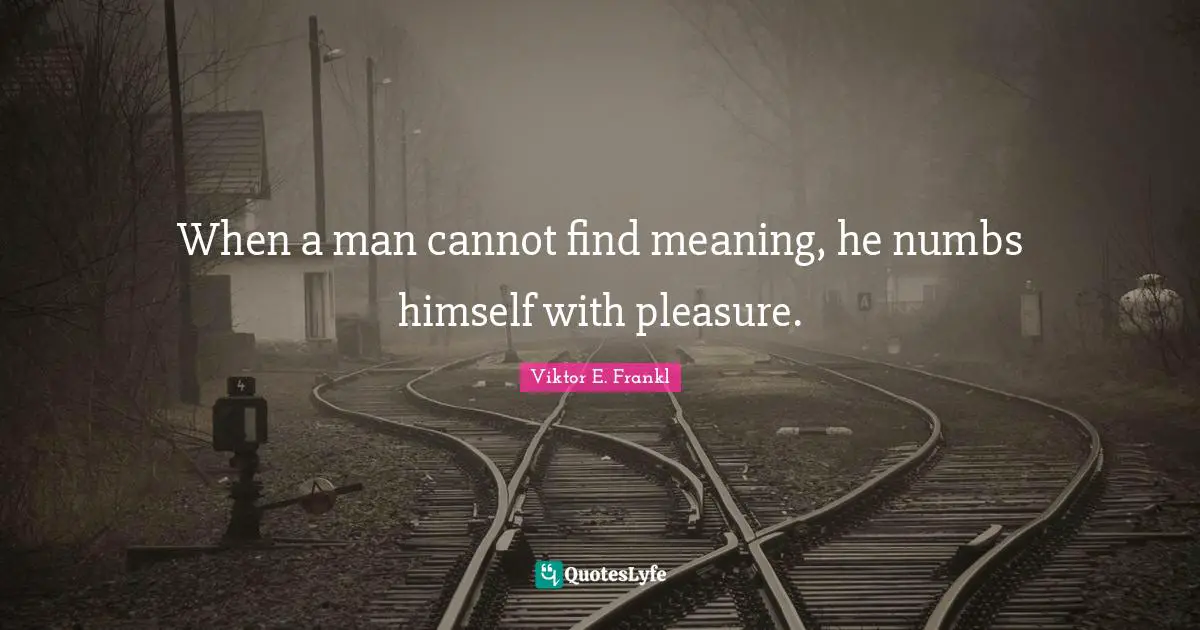 When a man cannot find meaning, he numbs himself with pleasure.