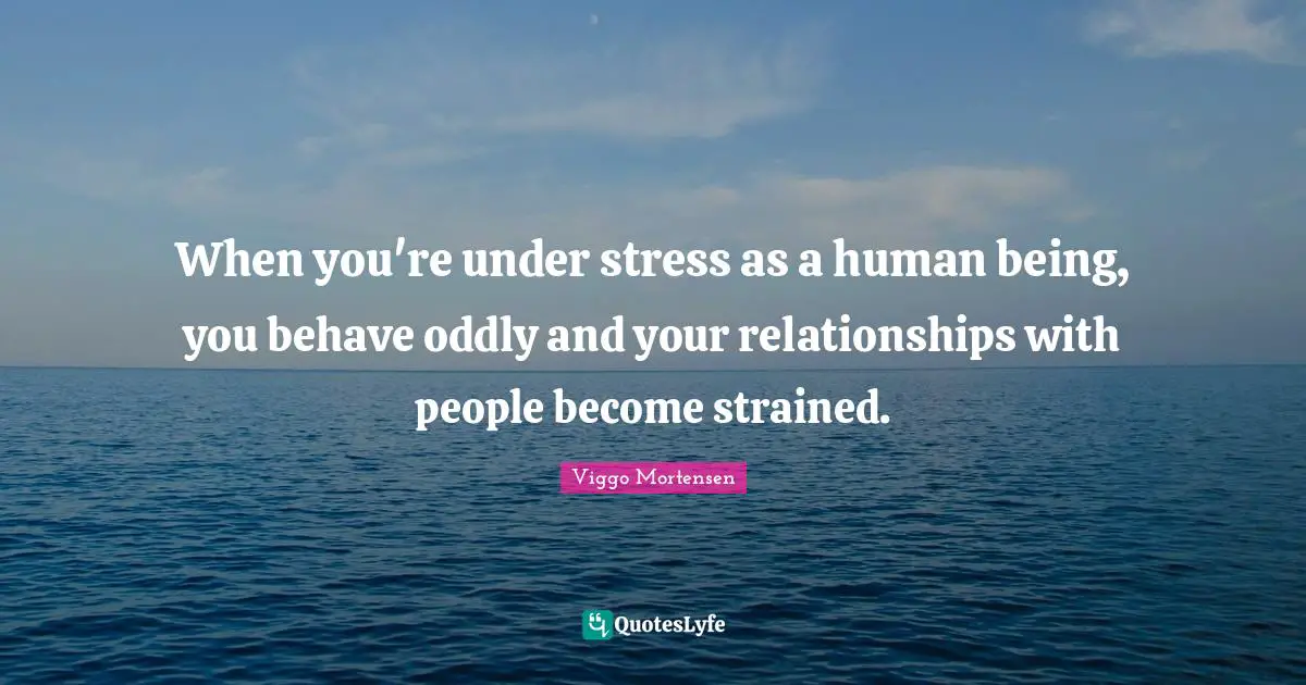 When you're under stress as a human being, you behave oddly and your relationships with people become strained.