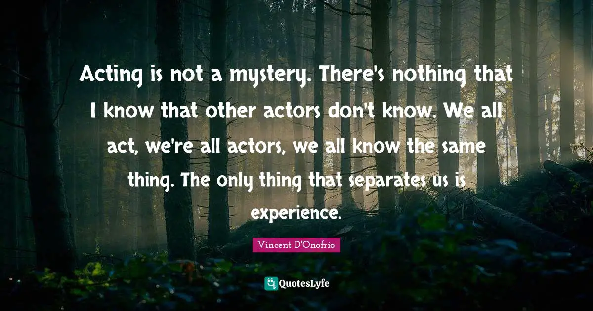 Acting is not a mystery. There's nothing that I know that other actors don't know. We all act, we're all actors, we all know the same thing. The only thing that separates us is experience.