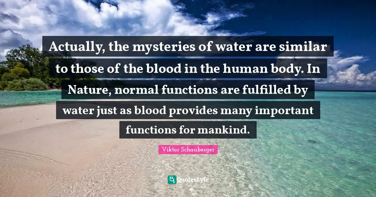 Actually, the mysteries of water are similar to those of the blood in the human body. In Nature, normal functions are fulfilled by water just as blood provides many important functions for mankind.