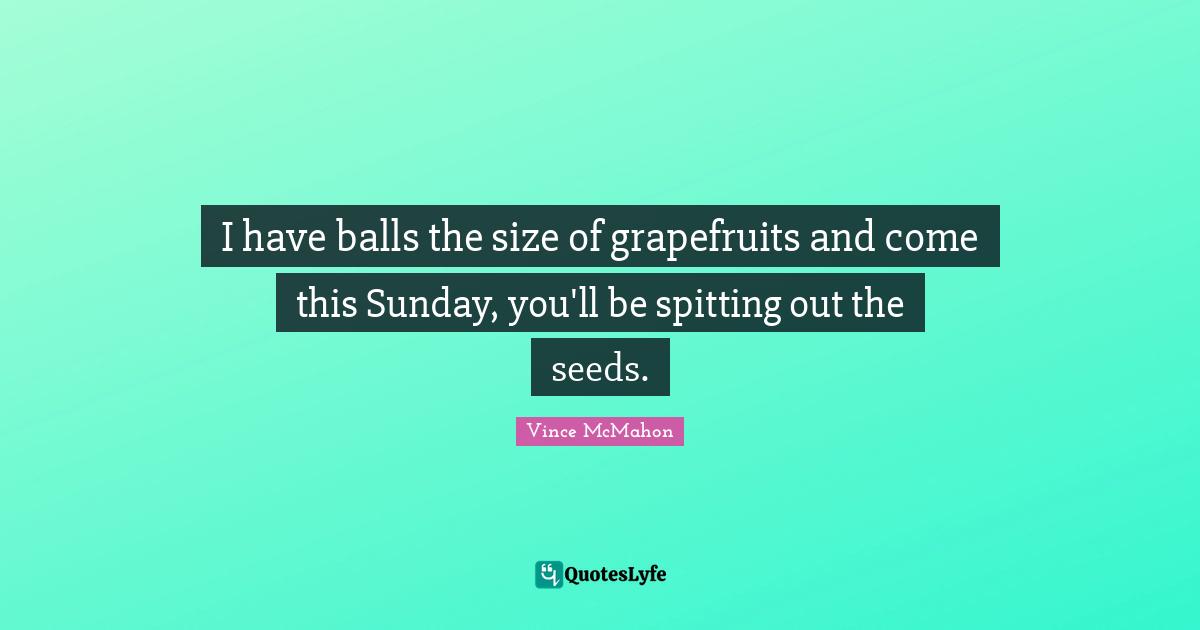 Balls Quotes: "I have balls the size of grapefruits and come this Sunday, you'll be spitting out the seeds."