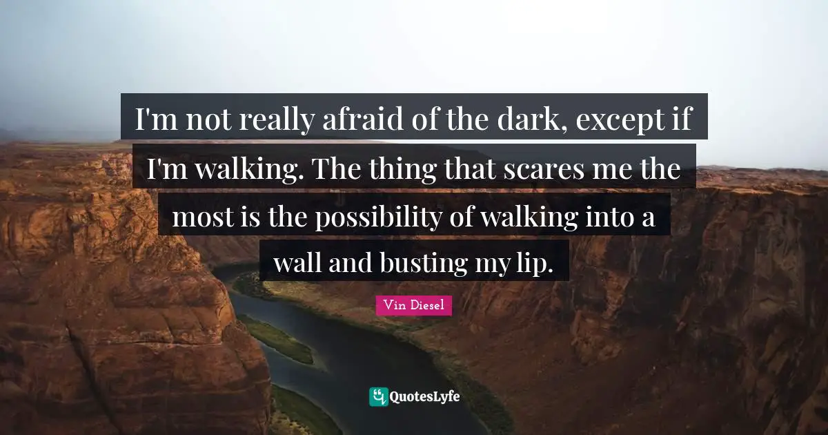 I'm not really afraid of the dark, except if I'm walking. The thing that scares me the most is the possibility of walking into a wall and busting my lip.
