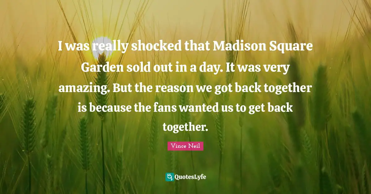 I was really shocked that Madison Square Garden sold out in a day. It was very amazing. But the reason we got back together is because the fans wanted us to get back together.
