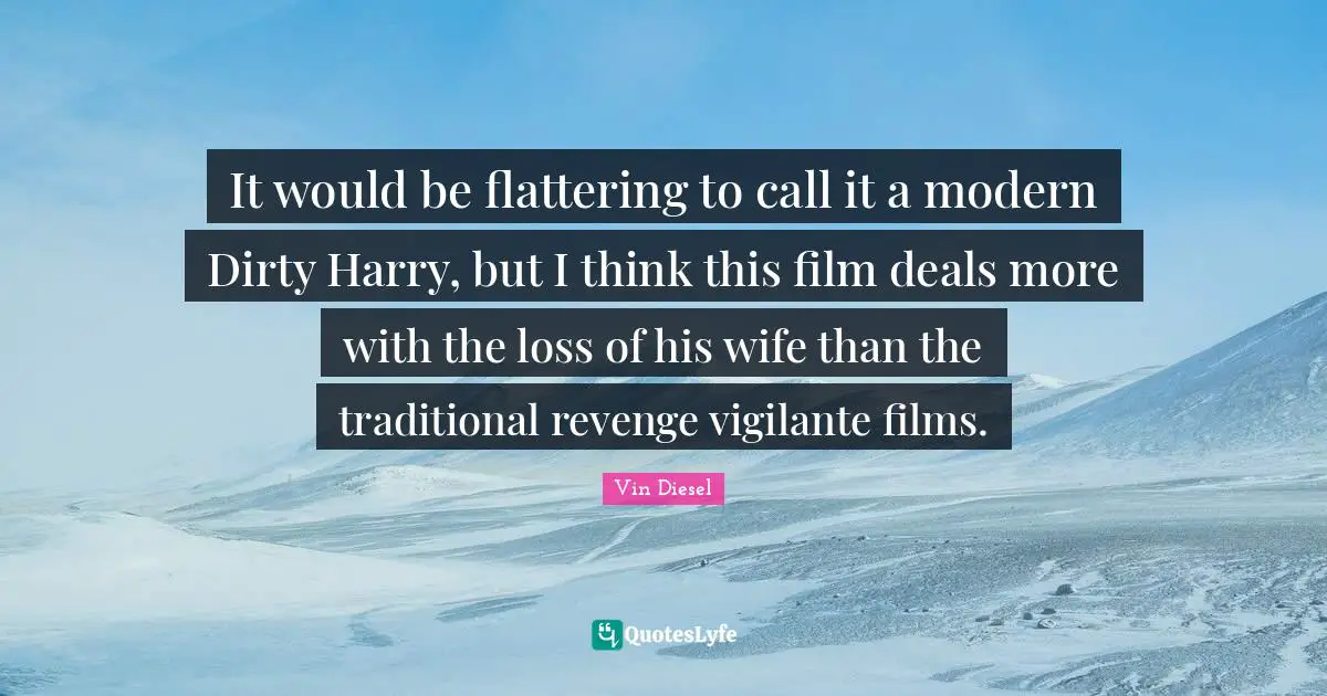 It would be flattering to call it a modern Dirty Harry, but I think this film deals more with the loss of his wife than the traditional revenge vigilante films.