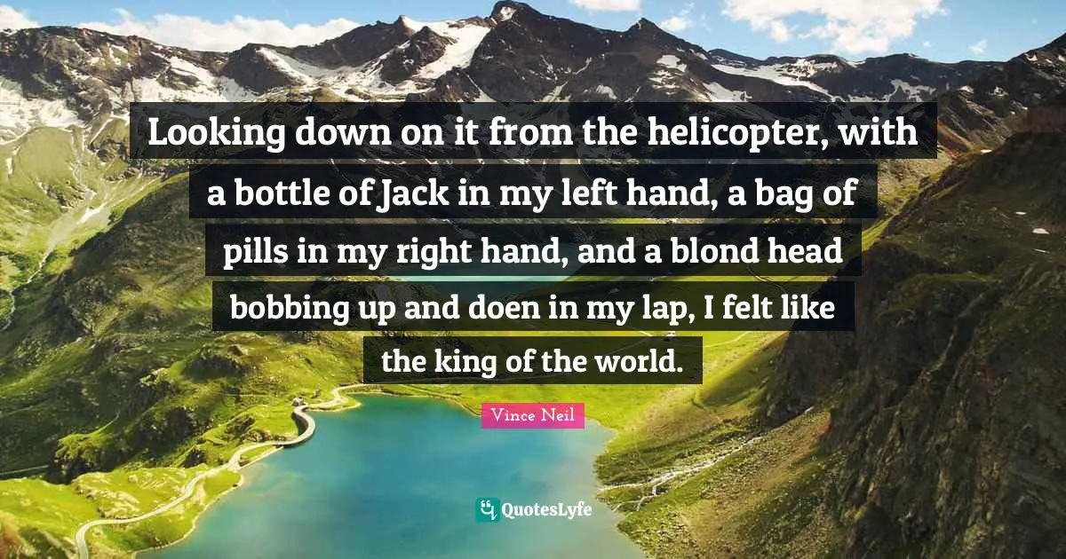Lap Quotes: "Looking down on it from the helicopter, with a bottle of Jack in my left hand, a bag of pills in my right hand, and a blond head bobbing up and doen in my lap, I felt like the king of the world."