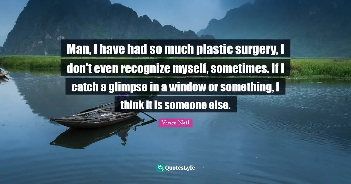 Man, I have had so much plastic surgery, I don't even recognize myself, sometimes. If I catch a glimpse in a window or something, I think it is someone else.