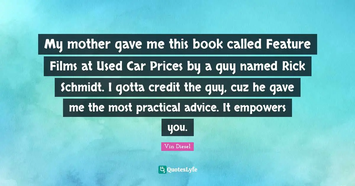 My mother gave me this book called Feature Films at Used Car Prices by a guy named Rick Schmidt. I gotta credit the guy, cuz he gave me the most practical advice. It empowers you.
