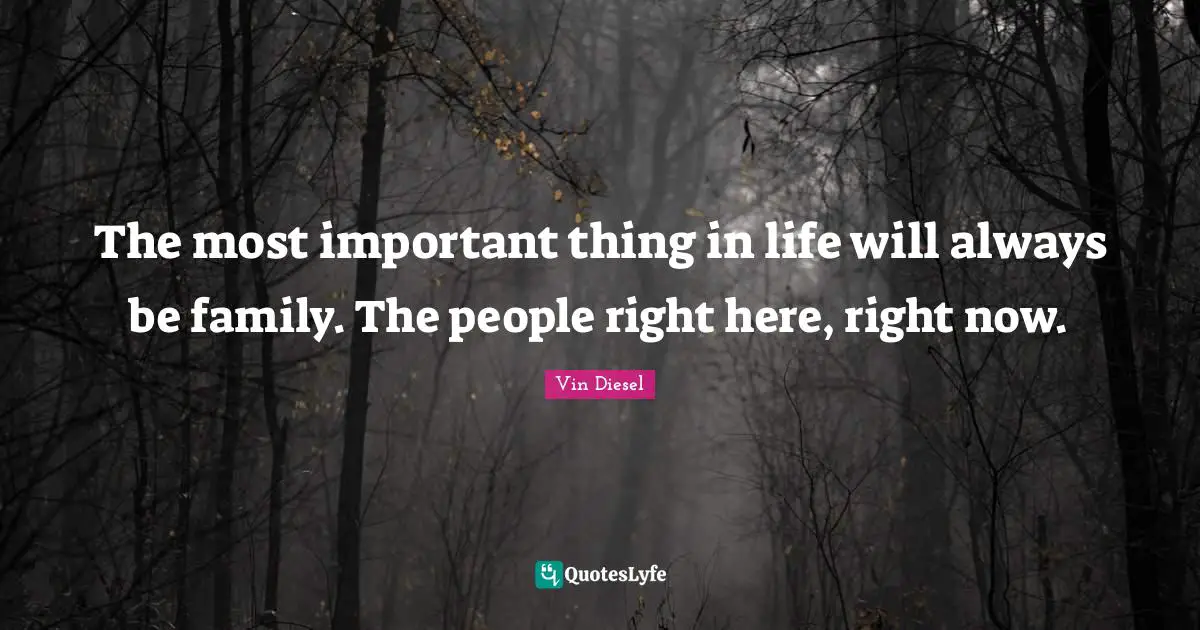 Important Things Quotes: "The most important thing in life will always be family. The people right here, right now."
