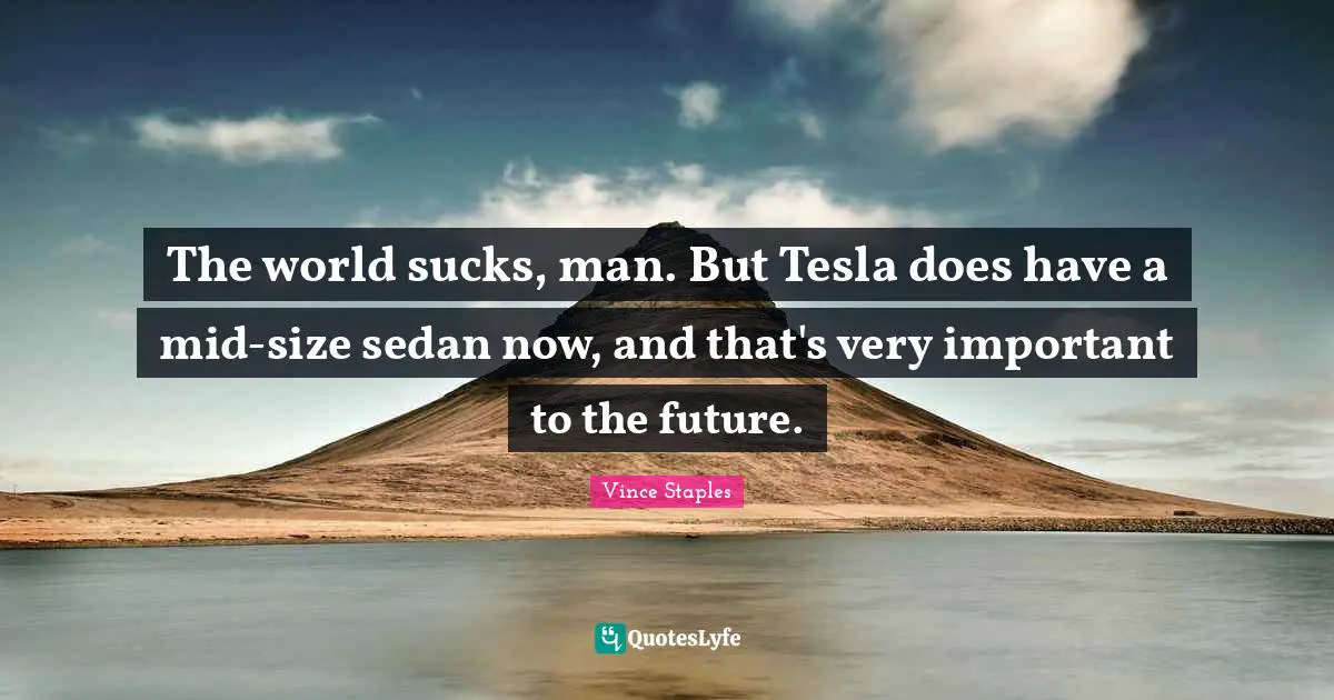 The world sucks, man. But Tesla does have a mid-size sedan now, and that's very important to the future.